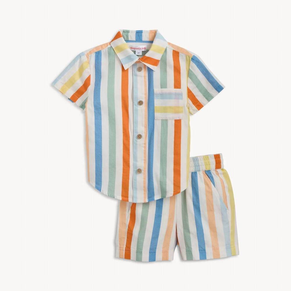 NEW MAGNETIC ME boy's woven short set in multicolor stripe